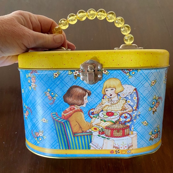 Mary Engelbreit Tin Sewing Box Beaded Handle Latch Box caddy crafts Love & Skill - Picture 1 of 9